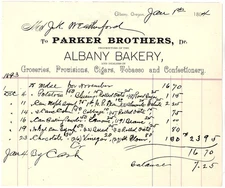 Parker Brothers Bakery  Albany Oregon orig 1894 Billhead Receipt