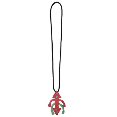 MVP Red & Green Alien Double Sided Glass Beaded Pendant Necklace 25 inches
