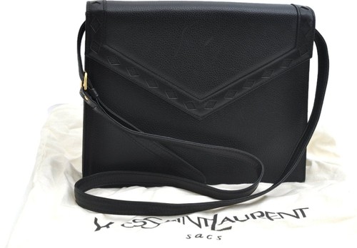 Authentic YVES SAINT LAURENT Shoulder Cross Body Bag Leather Black AD357