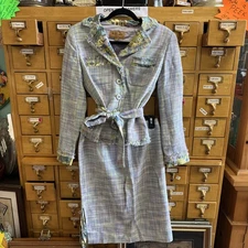 Bergamo By EBI Vintage Multi Color Floral Seems  Tweed 2 Piece Skirt Suit Size 2