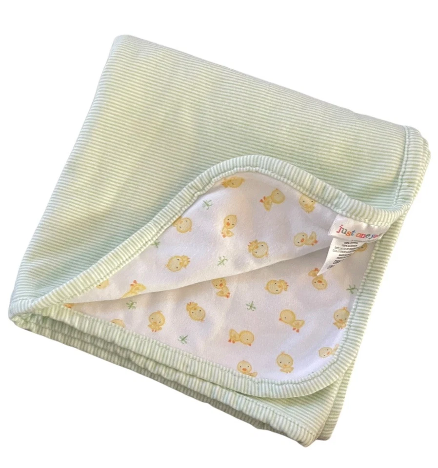 🐥 Y2K Carter’s Just One Year Baby Blanket Green Stripe Duck 24x32 Vintage RARE - Image 2 of 4