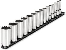 TEKTON 3/8 Inch Drive Deep 12-Point Socket Set  Rail.15-Piece 1/4-1 in SHD91115