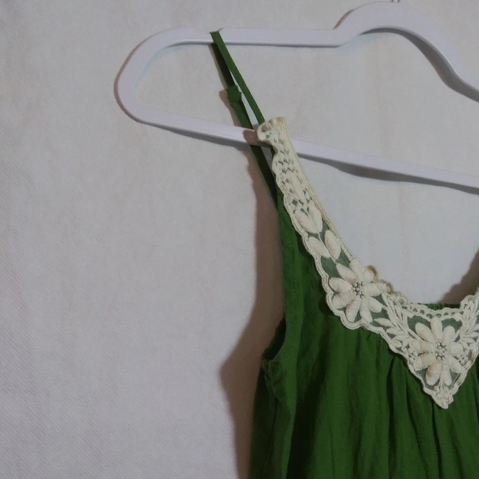Angie Green Floral Embroidered Babydoll Tank Top Natural Size Small - Image 3 of 4