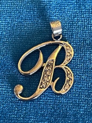 Letter B Pendant Sterling Silver 925 Prong Set Crystals 1in