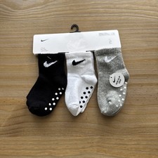 Nike Toddler 2-4 Years No-Slip Ankle Socks 3 Pair Black/White/Grey NWT