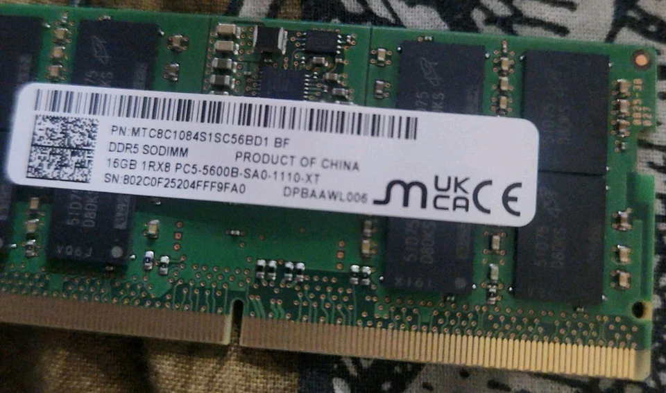 Mémoire Micron 16Go DDR5 5600MHz SO-DIMM PC5-5600B 1Rx8 RAM Portable Laptop - Imagen 1 de 1