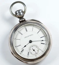 AURORA PRIVATE LABEL 15J 18S KEYWIND HIDDEN KEY SILVER CASE POCKET WATCH