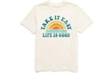 LIFE IS GOOD TAKE IT EASY RAINBOW WAVES SHORT SLEEVE CRUSHER TEE WHITE LARGE NWT