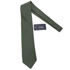 Drake's NWT Neck Tie in Green with Blue/White/Yellow Geometric Pattern 100% Silk