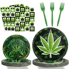 96 Pcs Weed Themed Party Plates and Napkins Party Supplies Green Pot Leaves B...