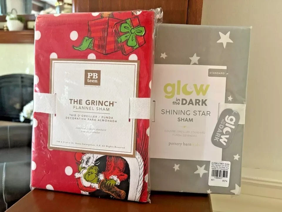 Pottery Barn GRINCH SHAM Navidad Vacaciones Seuss Cama Infantil Falsa Escuela Regalo SET 2 Foto 2 de 4