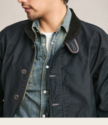 値下げ！！AMERI CORDUROY COLLAR MILITARY COAT Men's Retro US Navy Deck Jacket Corduroy Collar Military