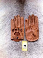 Men's Driving Gloves Peccary Leather Hand Made Cork Color By Hungant