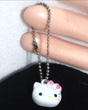 Sanrio Hello Kitty Head Micro Charm Keychain Zip Pull Beaded Chain White Kitty