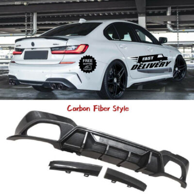 Rear Bumper Lip Diffuser For 19-22 BMW G20 330i M340i Sport Carbon Fiber Look