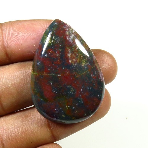 Natural Bloodstone Cabochon 35x25 mm Handmade Smooth Pear Gemstone 42 Cts BO-127 - Picture 3 of 8