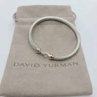 David Yurman Sterling Silver 4mm Cable Buckle Bracelet with 18K Gold Size Small