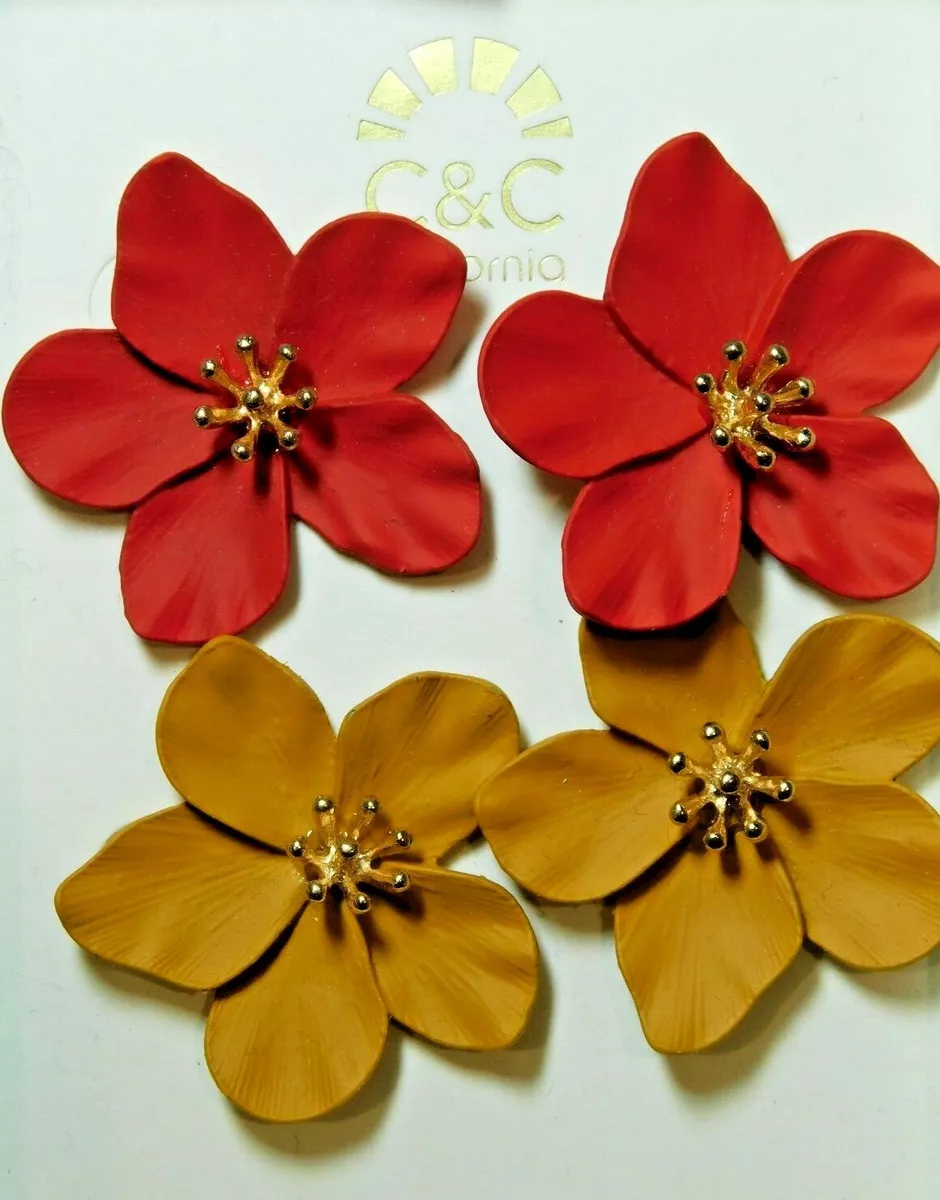 NIB C C California 2 Hibiscus Flower Red Caramel Matte Set Stud