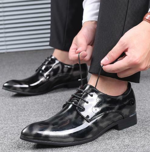 Mens Party Dress Leather Shoes Cuban Heel Highten Wedding Pointy Toe New Shiny - Picture 7 of 11