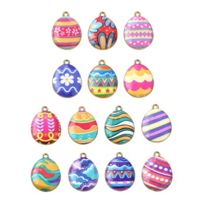 28x Flower Print Alloy Easter Egg Charms Pendants for Earring Jewelry Making DIY