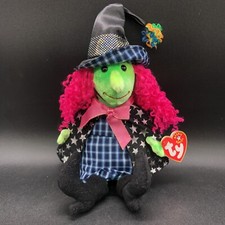 Ty Beanie Babies Scary Witch Pink Hair Plush Doll Toy 7' Halloween 2000 With Tag