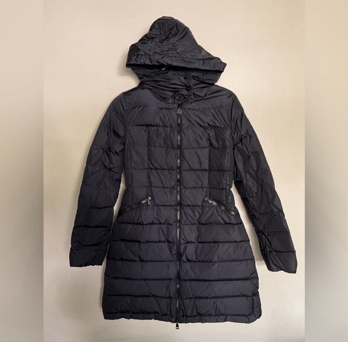 Moncler Flammette Long Puffer Jacket Women's Size XS Blue Moncler Flammette Long Puffer Jacket Women's Size XS Blue