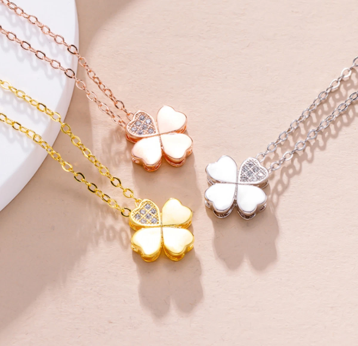 Four Leaf Clover Flower Necklace - Gold and Rose Gold Rose Gold