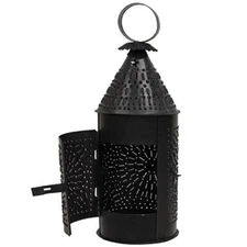 NEW Primitive Revere LANTERN Black Vintage Look Punched Metal Rustic Lodge 14" T