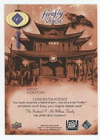 Firefly 2015 Upper Deck The Verse Artist AP Vertical Sketch Card Blank 1/1 - Image 2 of 2