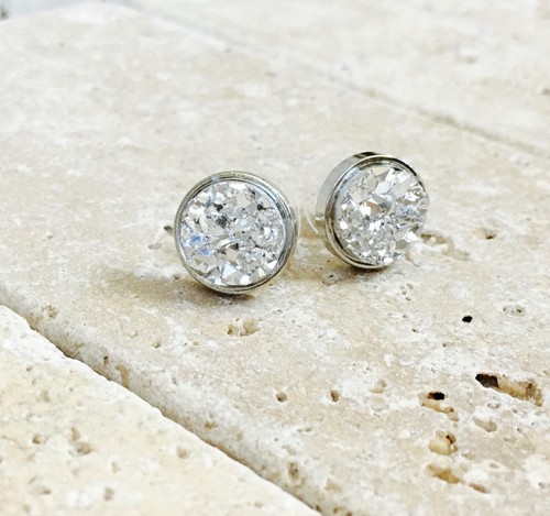 NEW Silver Rhodium Plated Crystal Stud Earrings Pierced Cocktail Jewelry Party - Picture 5 of 8
