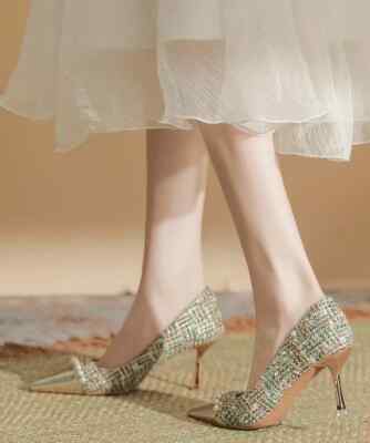 Pumps Damenschuhe Elegant 8 CM Beige Gold Büro Leder Kunststoff