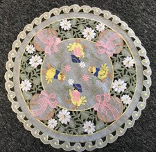2 Pcs 14" Round Easter Embroidered Chicken Egg Doily Doilies Holiday Party Decor