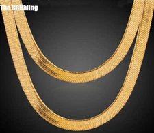10mm Stainless Steel Flat Herringbone Chain 18K Gold Plated Necklace Bracelet