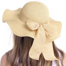 Beach Sun Hats for Women, Straw Hat for Women UPF 50 UV One Size 10cm - Beige