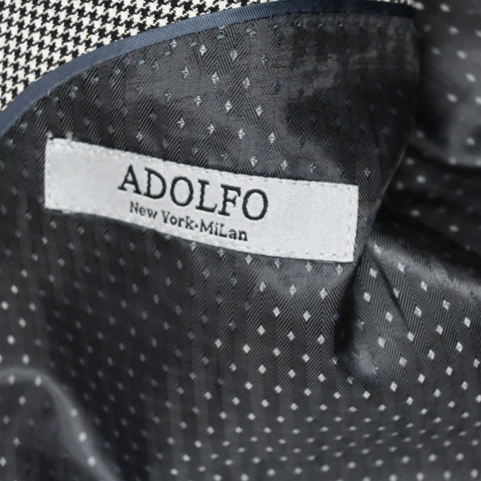 Adolofo 40R Gray Houndstooth 100% Wool Mens Blazer Suit Jacket Coat - Image 4 of 4