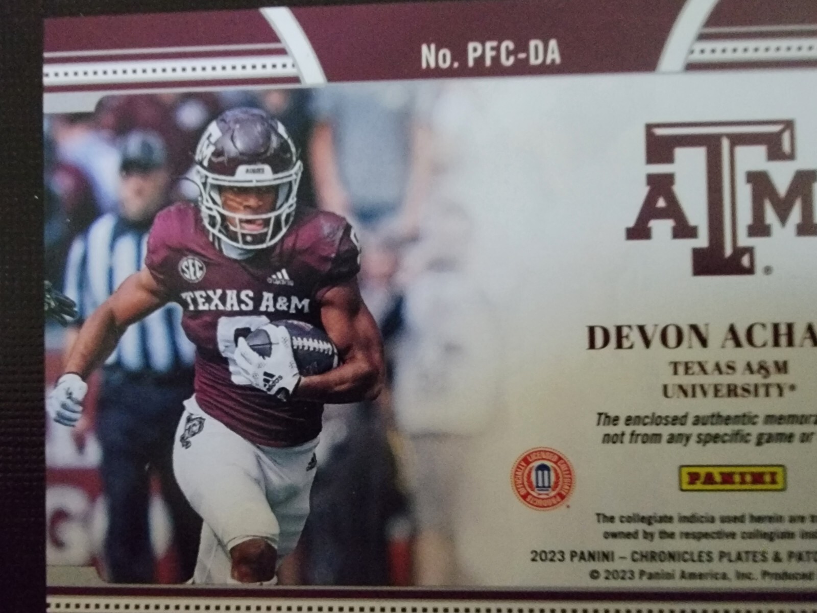 Devon Achane 2023 Panini Chronicles plaques et patchs carte de football recrue PFC-DA - Photo 7 sur 10