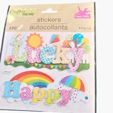 Crafters Square Lucky Happy Stickers 3 D Rainbow junk Journal Scrapbook