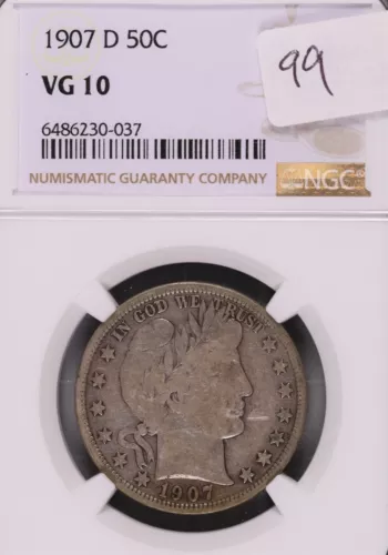 1907-D Barber Silver Half Dollar NGC VG-10 #0-037