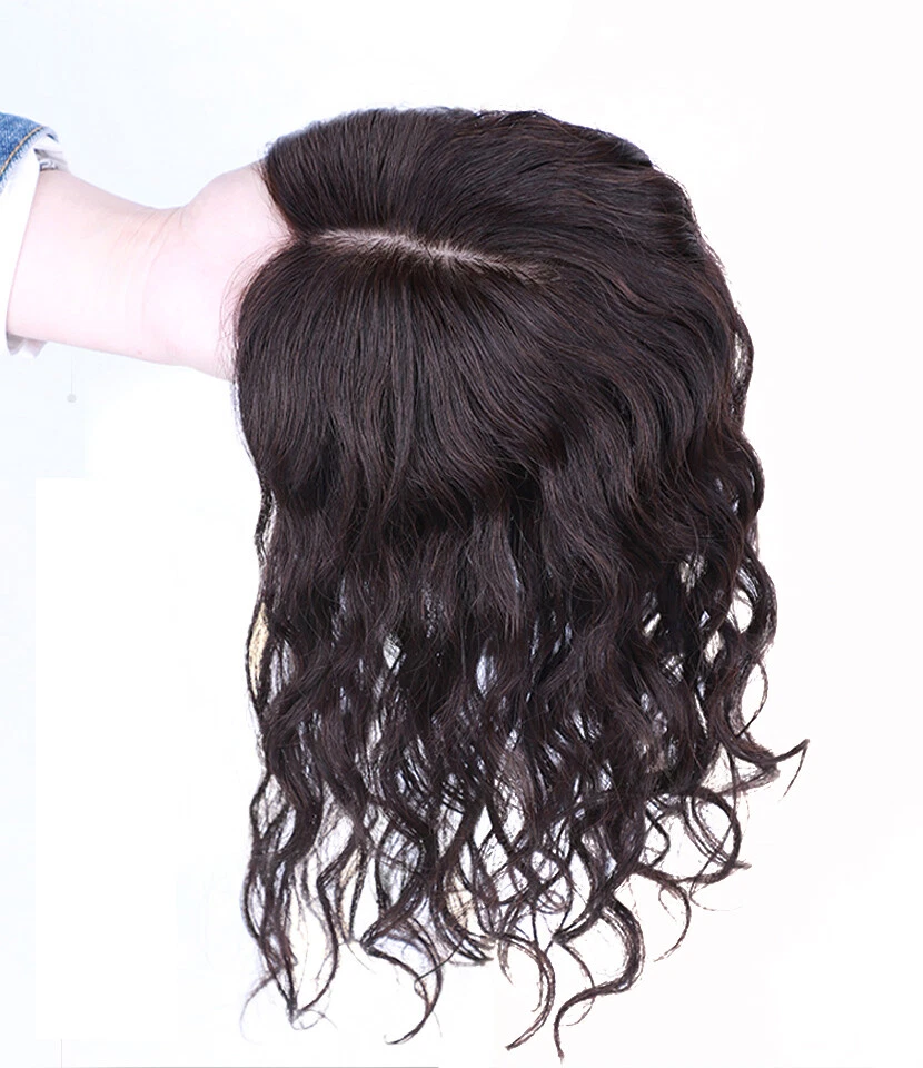 Blusa feminina encaracolada cabelo humano real base de seda média topper wiglet para perda de cabelo - Imagem 2 de 4