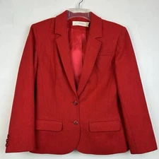 Vtg Young Pendelton Jacket Womens 9 Red Holiday Blazer Wool USA Solid Notch Read