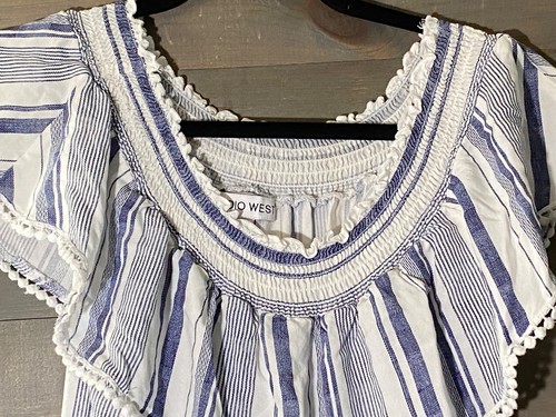 Studio West Apparel Dress Womens Size Meduim Ruffle Blue white lace ruffle Boho - Picture 10 of 14