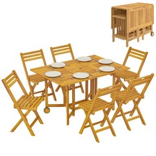 Outsunny 7 Pieces Garden Dining Set with Extending Table, 6 Folding Chairs