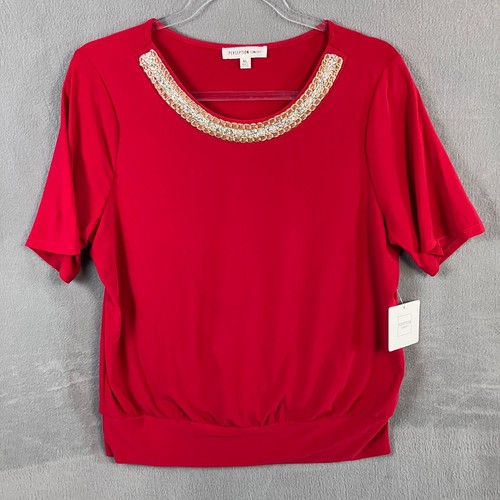 Perseption Concept Damen Bluse mit Schmuckverzierung und Kragen Gr. XL Rot Neu mit Etikett