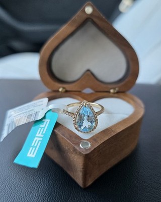 NEW! 14k Yellow Gold Effy Sky Blue Topaz (3-5/8 Ct. T.w & Diamond Ring Size 7
