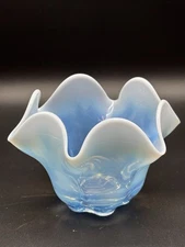 Vintage Duncan Miller Canterbury Glass Blue Opalescent Flower Tulip Vase Bowl