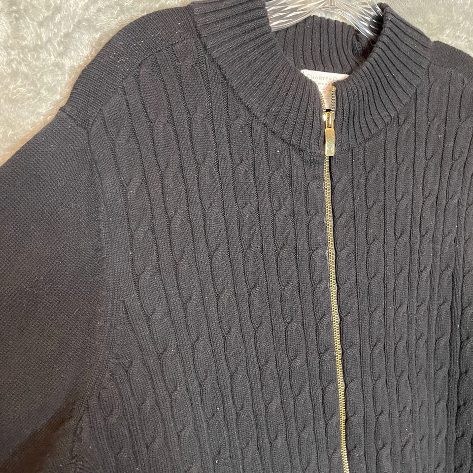 Cárdigan suéter Charter Club clásico tejido con cable cremallera completa peso pesado 3X Foto 3 de 4