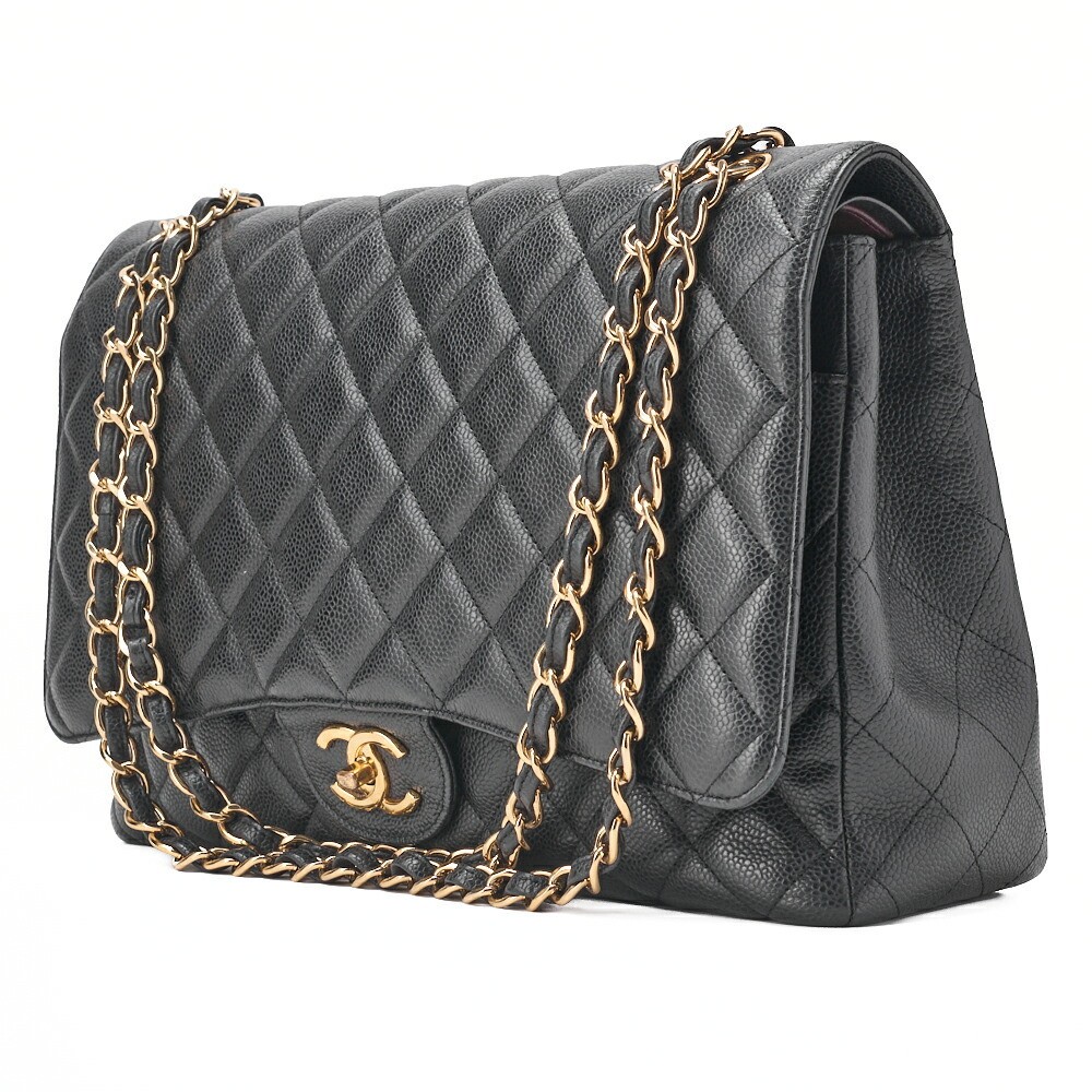 CHANEL Black Matelasse Double Flap Chain Shoulder Bag