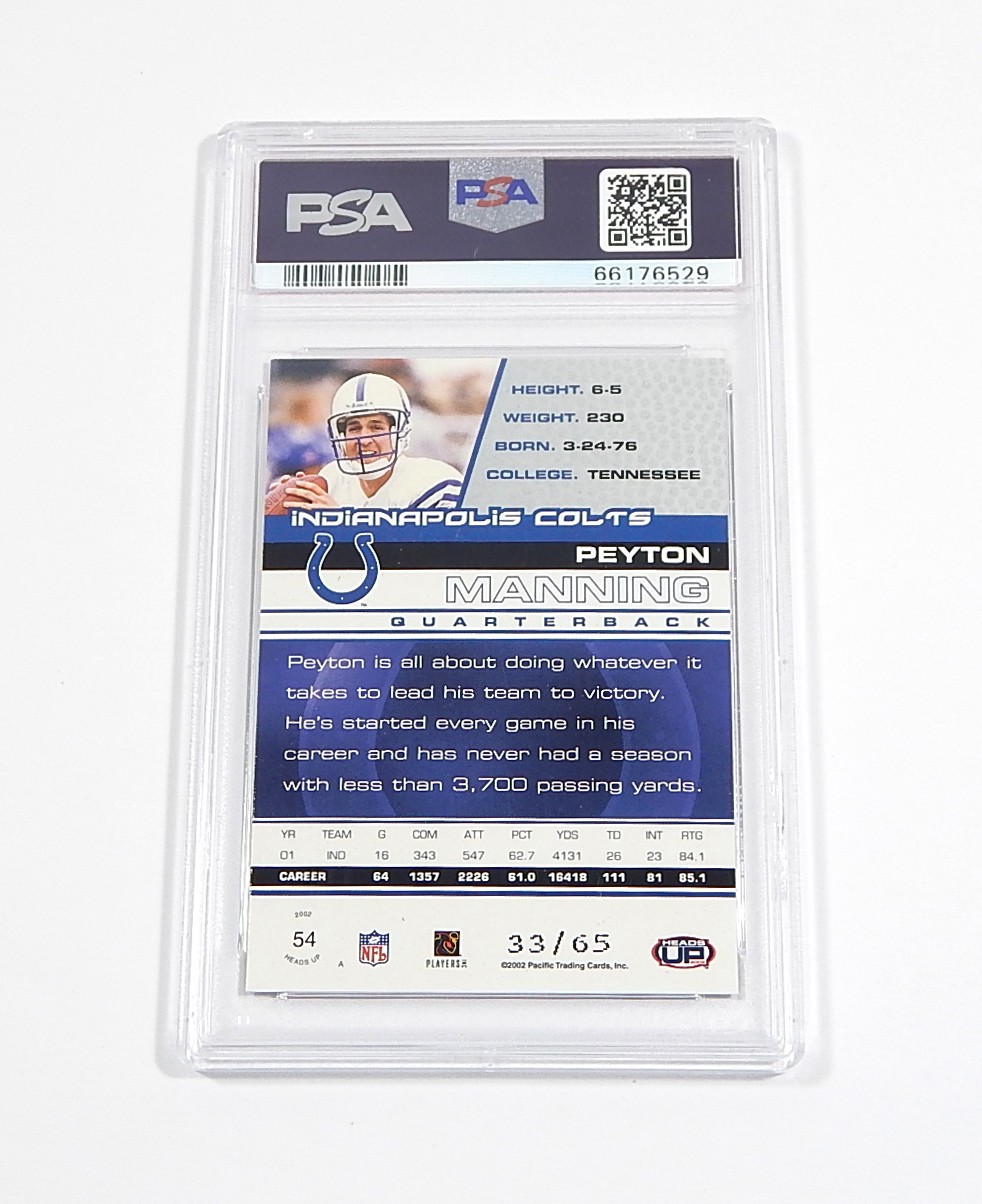 2002 Pacific Heads Up Red Peyton Manning #54 #'d /65 PSA 9 view 2