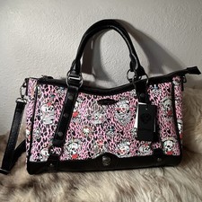NWT Ed Hardy Studded Satchel / Crossbody Bag - Skulls On Pink  Black