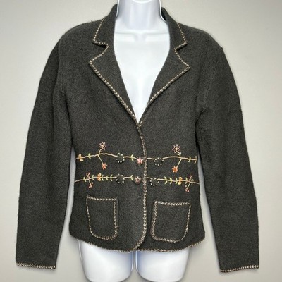 Lucidity 100% Wool Hand Embroidered Floral Cottagecore Grandmacore Blazer Sz L